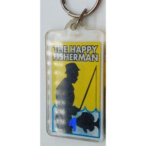 Vintage The Happy Fisherman Keychain Key Ring Sucking Fish Plastic Funny Humour